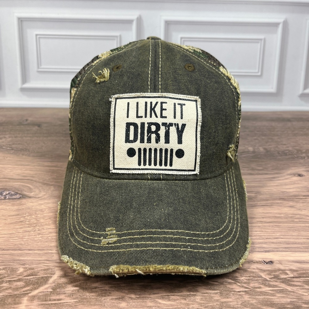 Headmost Trucker Hat Olive Green Camo I Like It Dirty Distressed Cap OSFM
